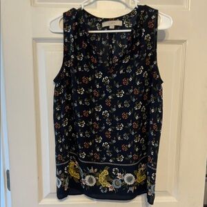 LOFT Navy Floral Sleeveless Blouse - small